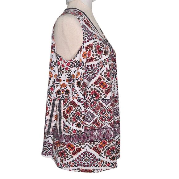 Style & Co Cold Shoulder Embroidered Trim Cotton Boho Chic Top Multicolor Size L - Picture 10 of 15